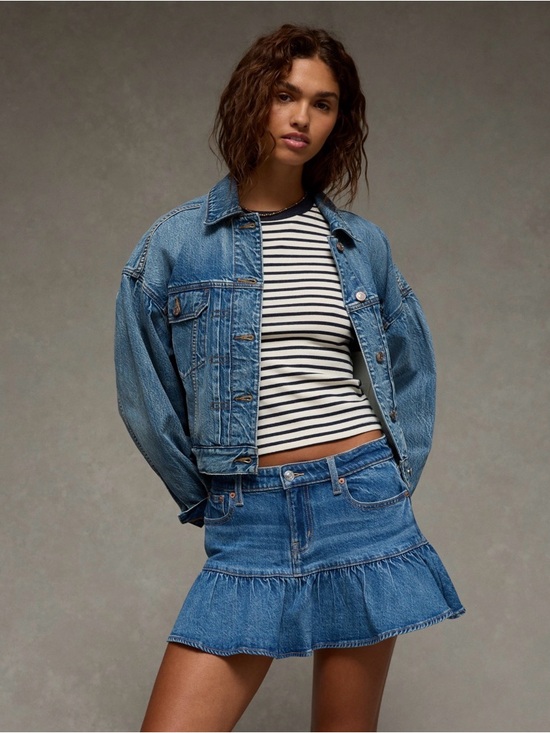 American Eagle Outfitters Dresses & Skirts - NWT American Eagle Ruffle Hem High Rise Denim Mini Skirt Size 0 / 25W